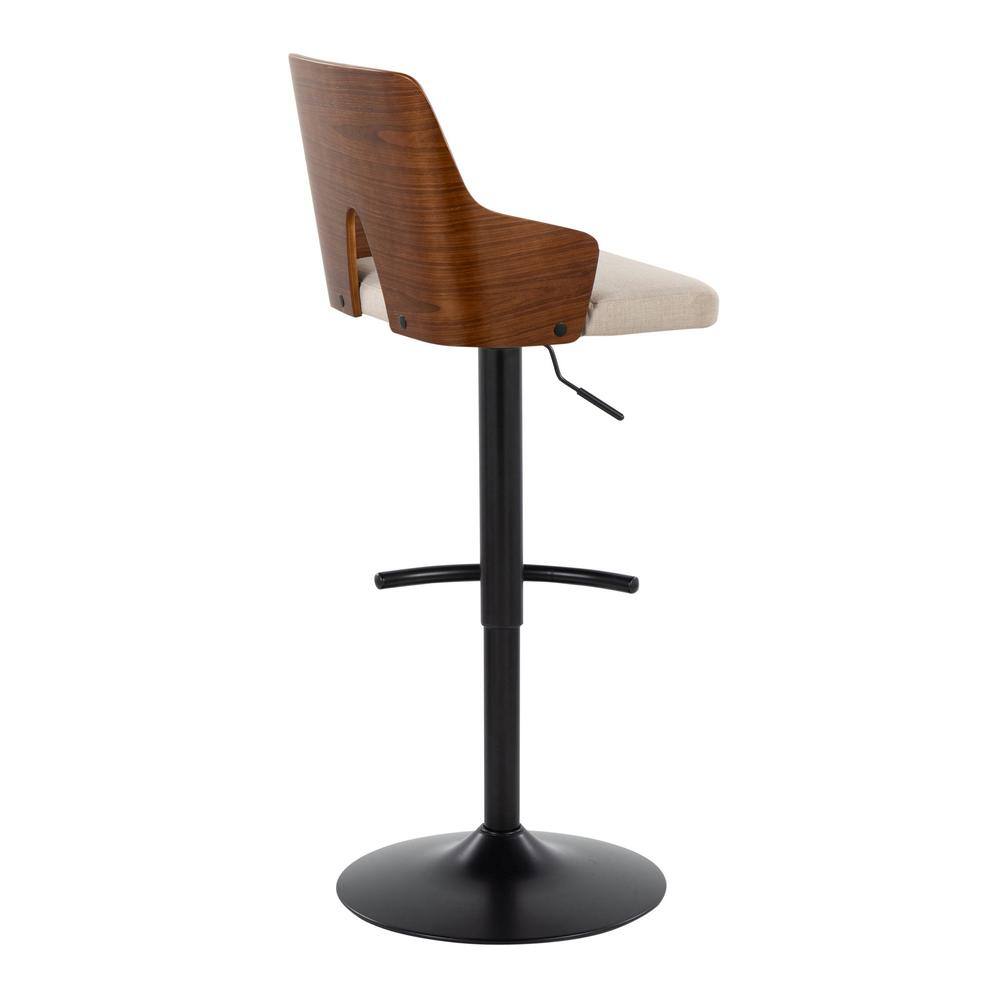 Ariana Adjustable Black Metal Walnut Wood Beige Barstools with Swivel