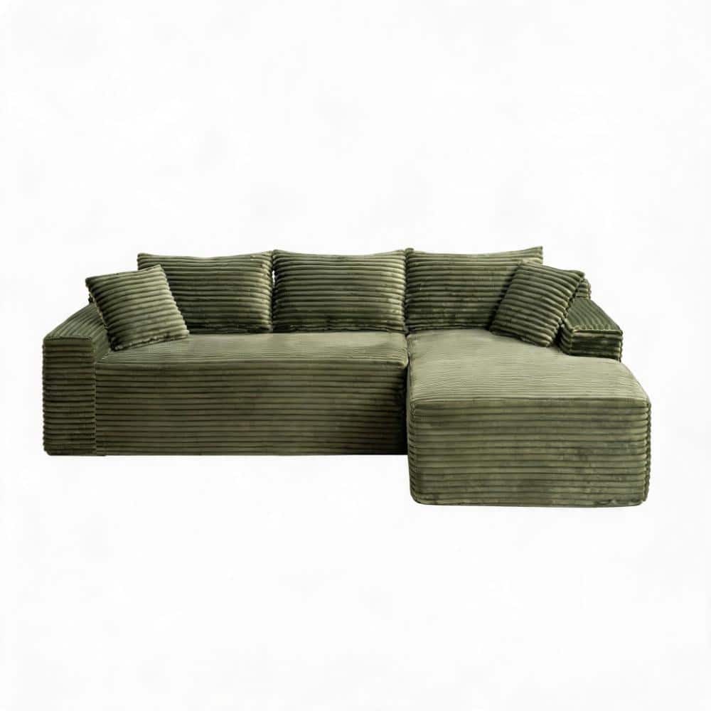 Cloud Modular 94.5 in. Armless 4-piece Jumbo Corduroy L-Shape Chaise Sectional Sofa in Green