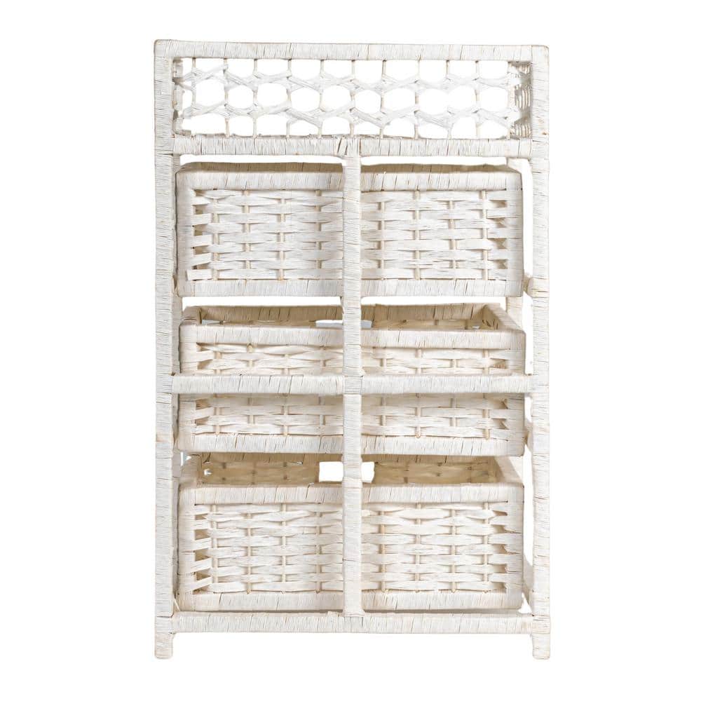 White Woven Paper Rope 3-Drawer Storage Chest with Top Shelf