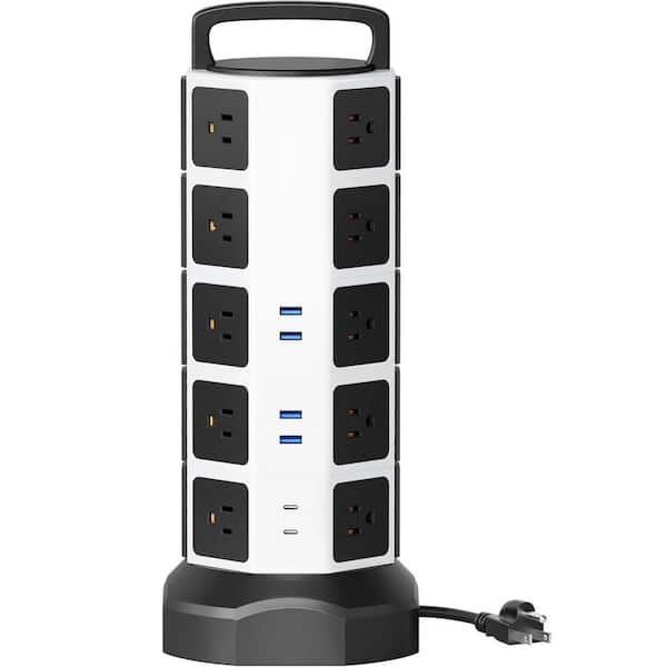Yichuhaoxi 6.5 ft. Cord 20-Outlets Surge Protector Power Strip Tower with 4 USB-A and 2 USB-C Ports 1050 Joules in Black/White