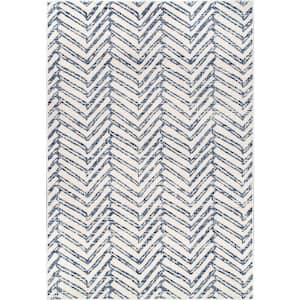 Rosanne Geometric Herringbone Blue 10 ft. x 13 ft. Area Rug