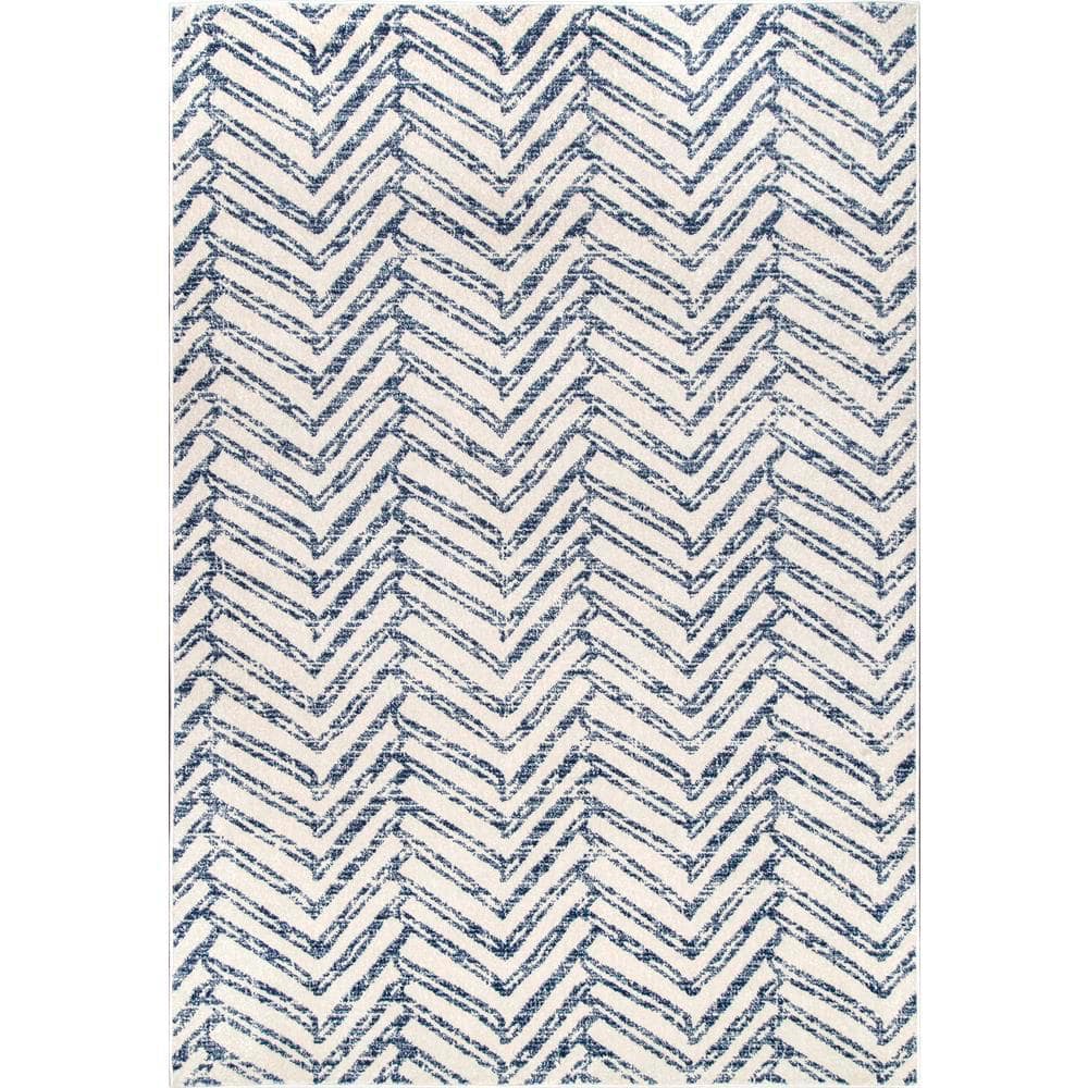 Blue Geometric Non-slip Rectangular Area Rug 5' x 7'