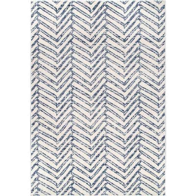 Rosanne Geometric Herringbone Blue 8 ft. x 10 ft. Area Rug