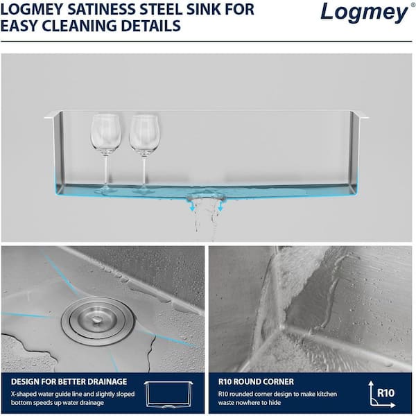 Logmey 33 in. Undermount Single Bowl 18-Gauge Stainless Steel