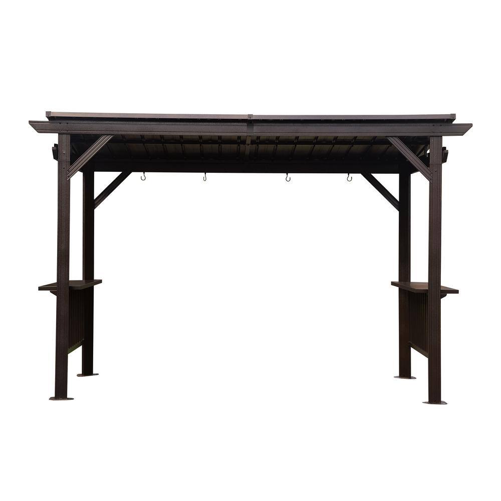 Brown Steel Hardtop Grill Gazebo with Side Shelves