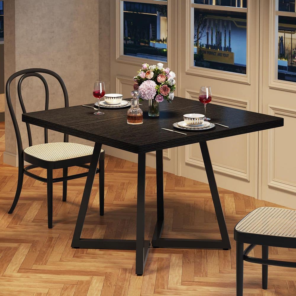 Roesler Industrial Black Wood 31.5 in. Metal Trestle Dining Table, Kitchen Table for Dining Room, Restaurant (Seats 4)
