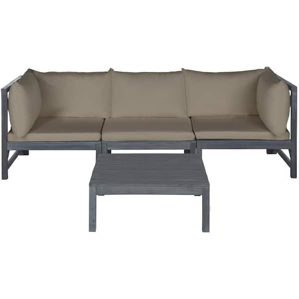 SAFAVIEH Lynwood Modular Ash Grey 2-Piece Outdoor Sectional Set with Taupe Cushions