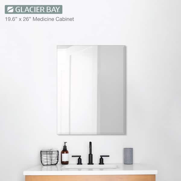 Glacier Bay 19-5/8 in. x 26 in. Rectangular Recessed or Surface Mount Beveled Frameless Medicine Cabinet with Mirror