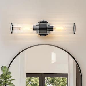 18.7-in 2-Light Black Modern/Contemporary Indoor Wall Sconce with Cylinder Glass Shades