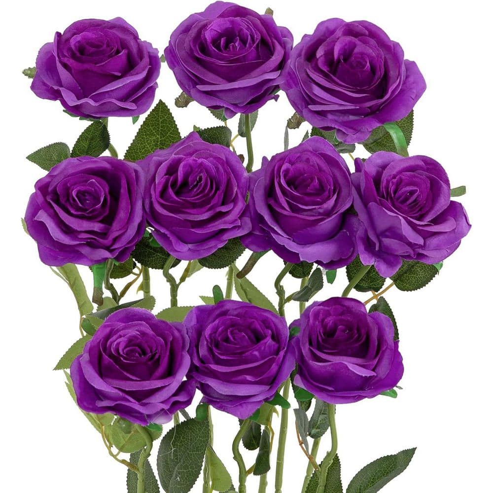 Fake Purple Roses 19.6 in. Purple Indoor Artificial Rose Flower(Set of 10) Z01N7BIZSH ...