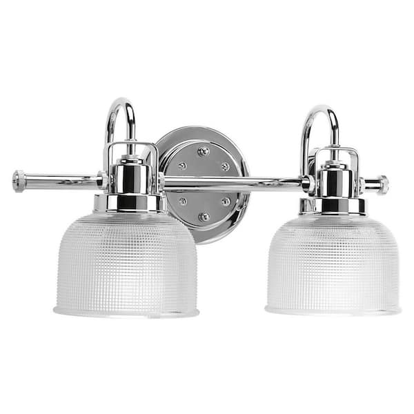 Archie Collection 17 in. 2-Light Polished Chrome Clear Double Prismatic Glass Coastal Bathroom Vanity Light
