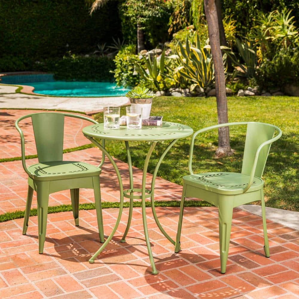 Green 3-Piece Metal Outdoor Bistro Set, Patio Furniture Set Water-resistant