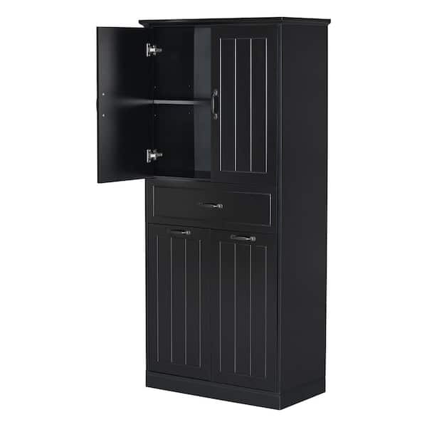 15.7 in. W x 29.9 in. D x 65.8 in. H Black Linen Cabinet with 2-Laundry Baskets