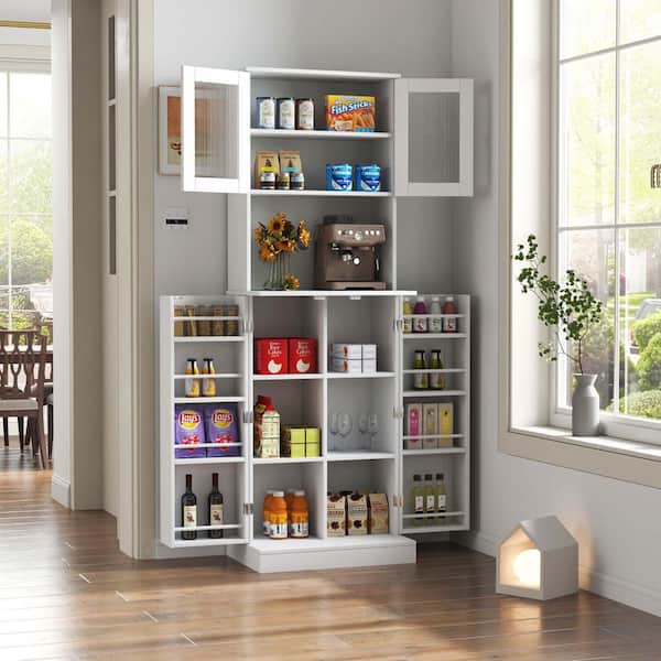 Unbranded 71 in. Kitchen Pantry Cabinet, Modern Storage Cabinet with Microwave Stand and Adjustable Shelves, Kitchen Hutch, White