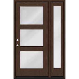 Regency 51 in. W. x 80 in. Modern 3-Lite Equal Clear Glass LHIS Hickory Mahogany Fiberglass Prehung Front Door 12 in. SL