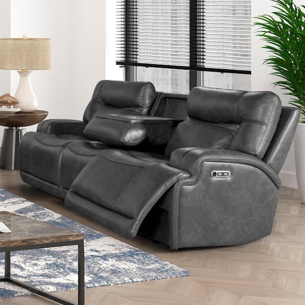 NEW CLASSIC HOME FURNISHINGS New Classic Furniture Titan 90.75 in. Round Arm Polyester Rectangle Power Footrest and Headrest Sofa in. Gray