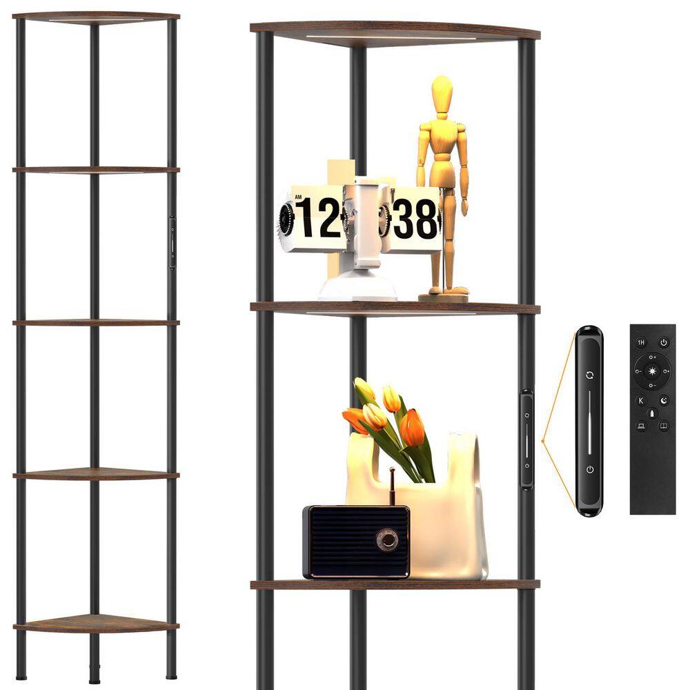 66.5 in. Retro Brown 5-Tier Dimmable LED Column Circular Sector Shelf Floor Lamp with Color Temperature price history on PriceWatchPro