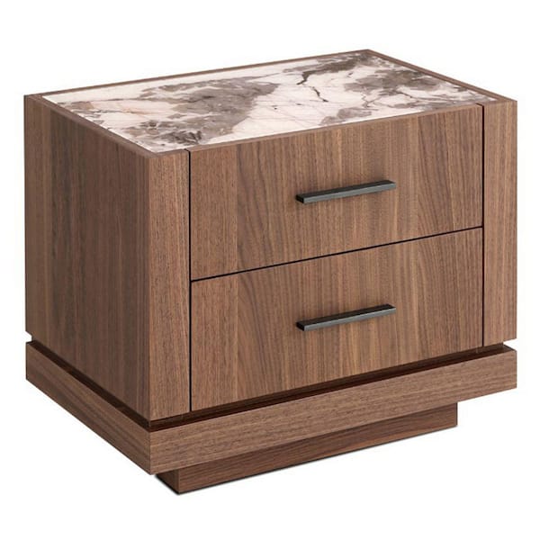Benjara 23.5 in. 2-Drawer Brown and Black Wooden Nightstand
