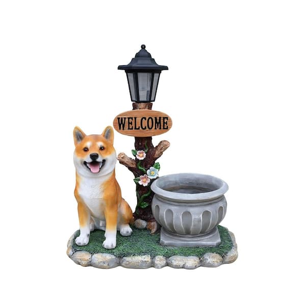 GOGEXX Brown 16.54 in. x 19.69 in. Resin Sitting Akita Dog Planter