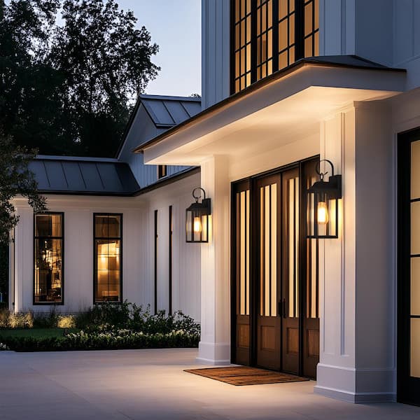 1-Light Black Outdoor Wall Lantern Sconce with Clear Glass with No Bulbs Included (2-Pack)