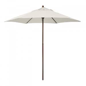 9 ft. Wood-Grain Steel Push Lift Market Patio Umbrella in Polyester Natural Fabric
