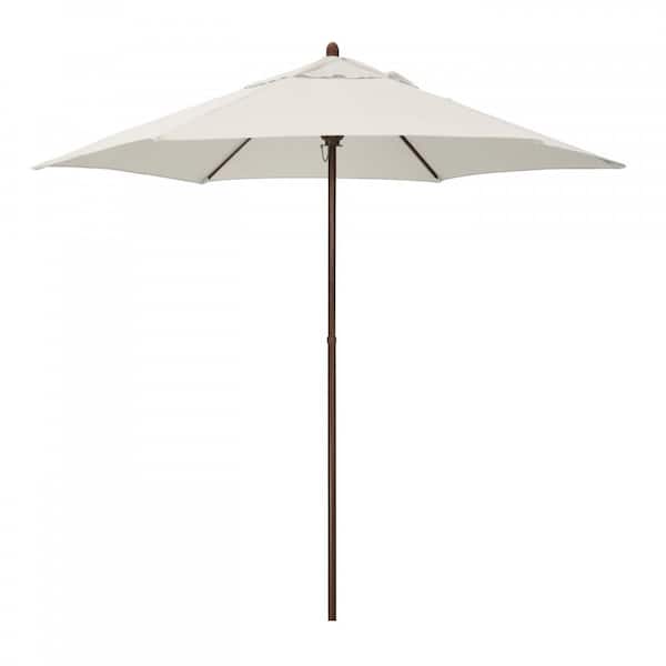 Astella 9 ft. Wood-Grain Steel Push Lift Market Patio Umbrella in Polyester Natural Fabric