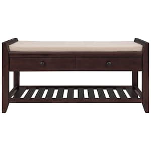 Espresso Cushioned Entryway Bedroom Bench with Drawers (39.00 in. W x 14 in. D x 19.8 in. H)