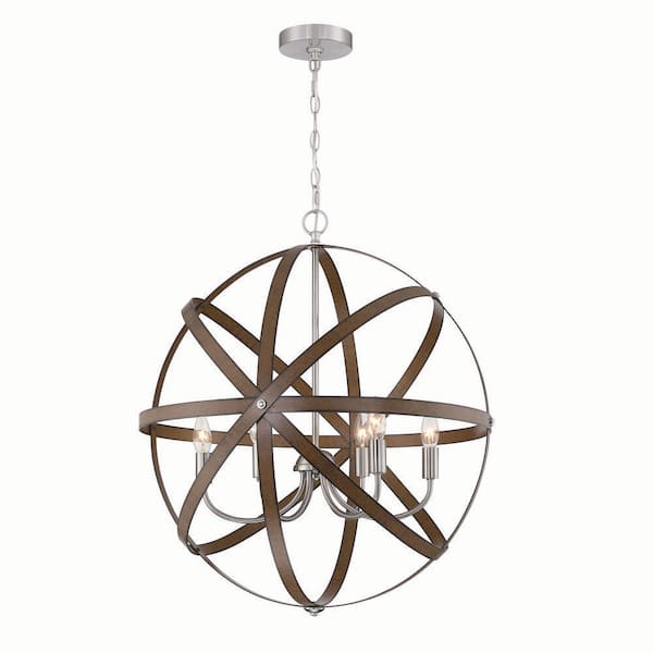 Uixe 6-Light Barnwood and Brushed Nickle Candlestick Pendant Lighting