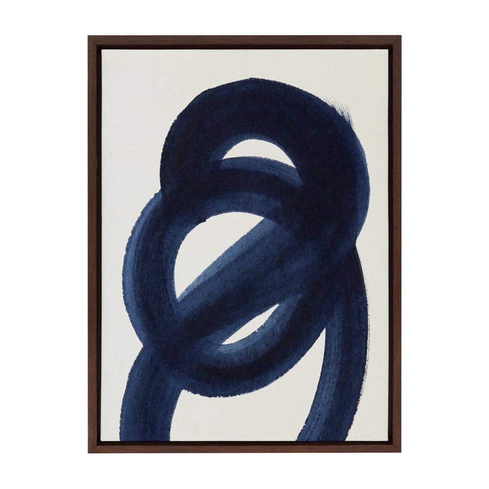 Japandi Blue Abstract Canvas Print with Walnut Frame, 18x24