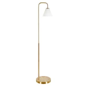 62 in. Gold and White 1 1-Way (On/Off) Arc Floor Lamp for Living Room with Glass Cone Shade