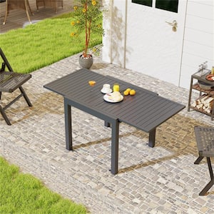 Gray Patio Table Extendable Outdoor Dining Table for 4-6 People, Aluminum Frame