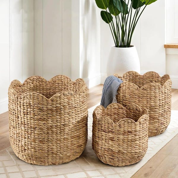 バスケットケース3('92米) Brown 19 in. x 18 in. Wicker Decorative Basket Set of 3 ZSKY10929