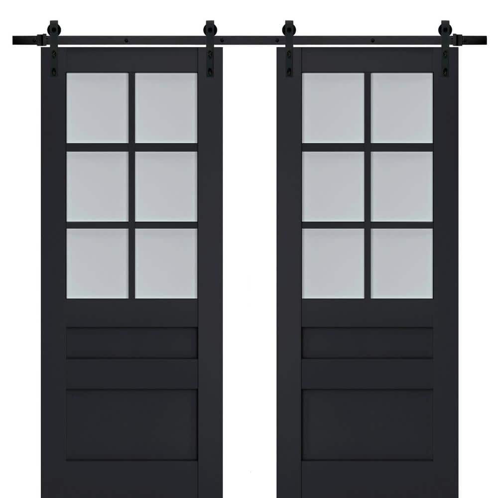 Assemble Required 42 in. x 96 in. 2-Panel Frosted Glass Antracite Solid Wood Sliding Barn Door with Hardware Kit price history on PriceWatchPro