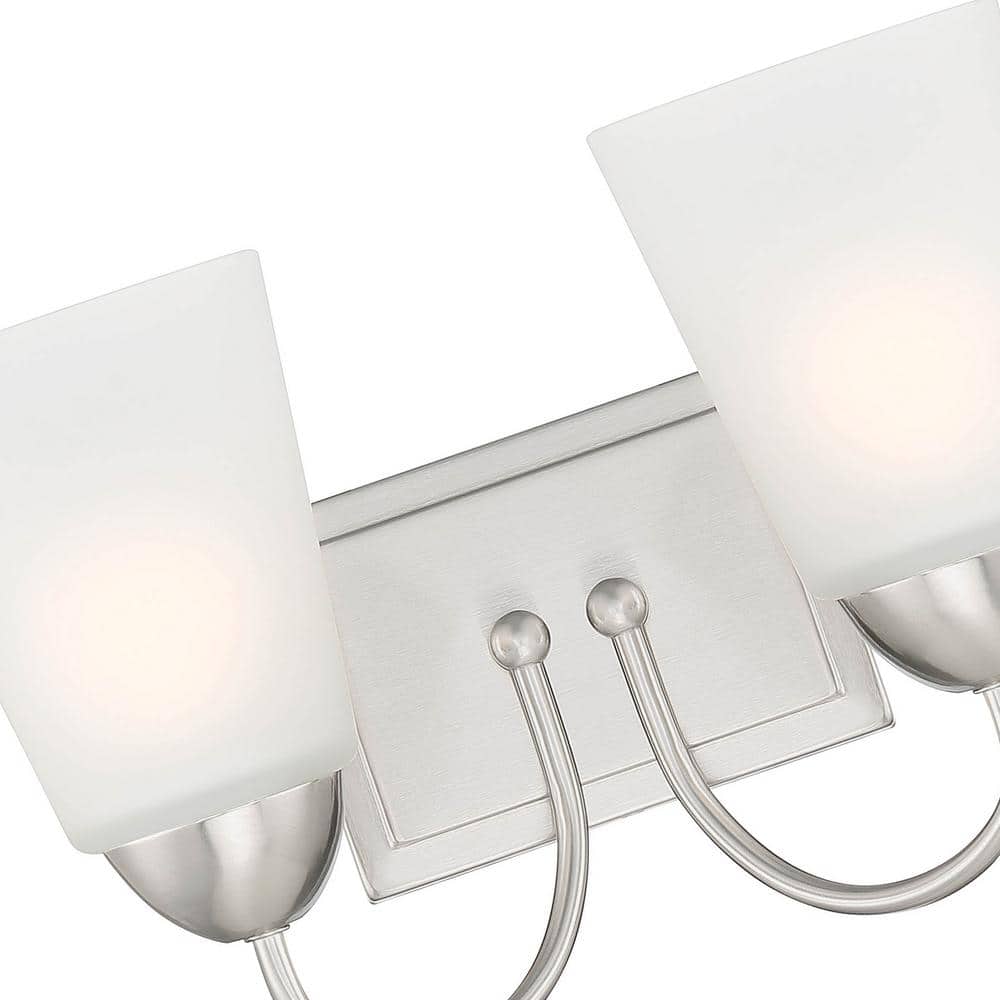 Brushed Nickel 2-Light Dimmable Wall Sconce with Frosted Glass Shades