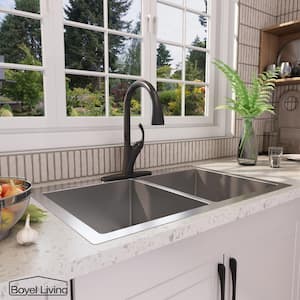 Stainless Steel Single Handle Pull Down Sprayer Kitchen Faucet with 3-Spray Patterns and Deck Plate in Matte Black