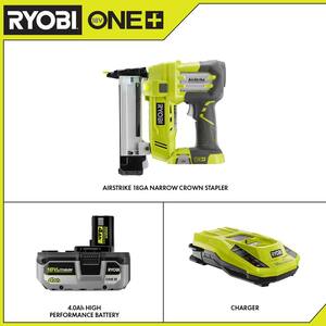 ONE+ 18V AirStrike 18-Gauge Cordless Narrow Crown Stapler with HIGH PERFORMANCE Lithium-Ion 4.0 Ah Battery & Charger Kit