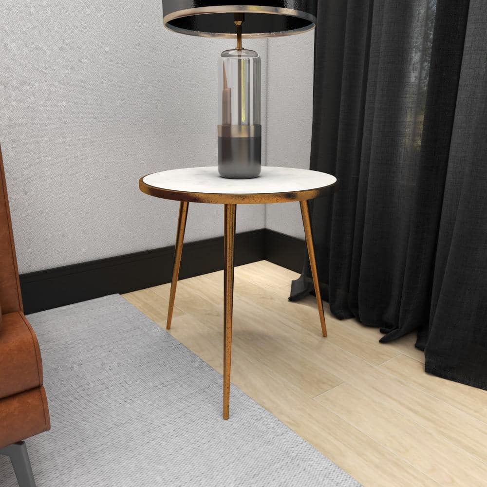 Elegant Gold & Marble Round Accent Table - 21" x 20"