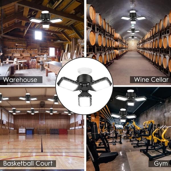 120V 8000 Lumen E26 Integrated LED Garage Light 4-Pack Deformable Ceiling Lights with Adjustable Panels for Basement