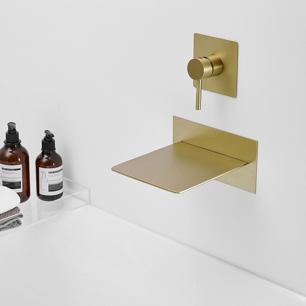 Brushed Gold Wall-Mount Waterfall Bathtub Faucet with Lever Handle