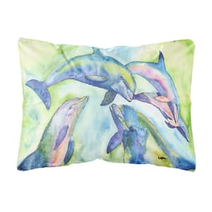 12 in. x 16 in. Multi-Color Lumbar Outdoor Throw Pillow with Dolphin