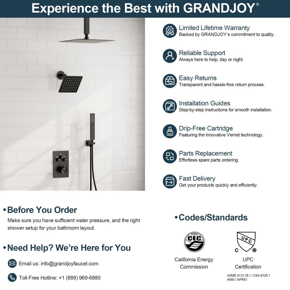 Matte Black Dual Mount Rainfall Shower System with Handheld Spray