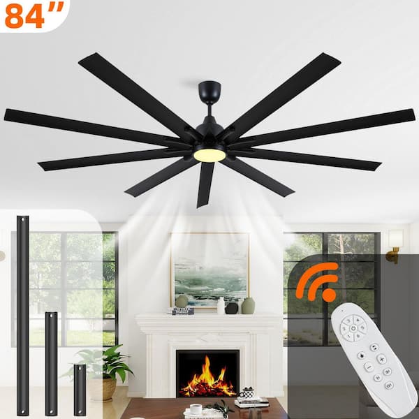 Super Large Series 84 in. Smart Black Low Profile 5-Blade Ceiling Fan with Warm Light LED with Remote,Downrod Mount