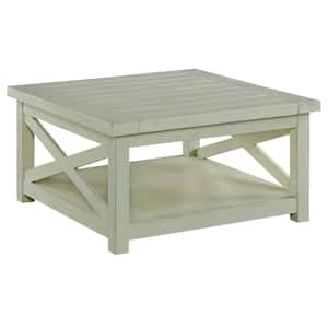 Seaside 36 in. White Medium Rectangle Wood Coffee Table with Shelf