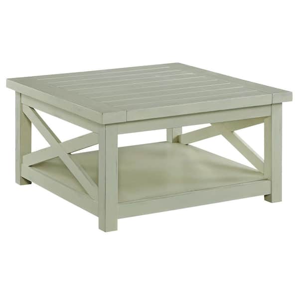 HOMESTYLES Seaside 36 in. White Medium Rectangle Wood Coffee Table with Shelf