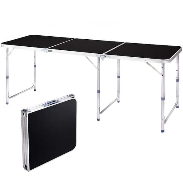 Karl home 70.8 in. Black Rectangle Aluminum Picnic Tables Seating Capacity 2 without Umbrella Hole