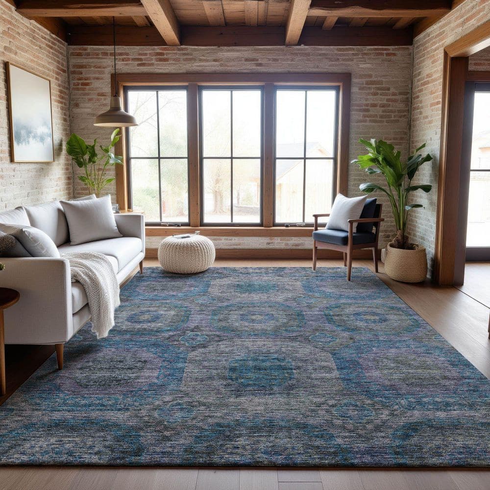 Mayfield Premium Machine Washable Abstract AMF1221 Blue 3 ft. x 4 ft. Area Rug price history on PriceWatchPro