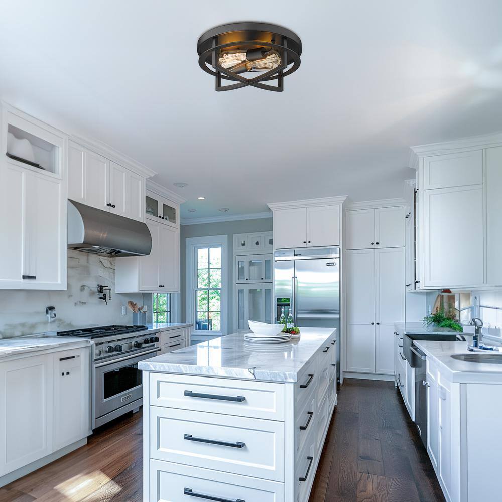 Black Metal 2-Light Flush Mount Ceiling Fixture