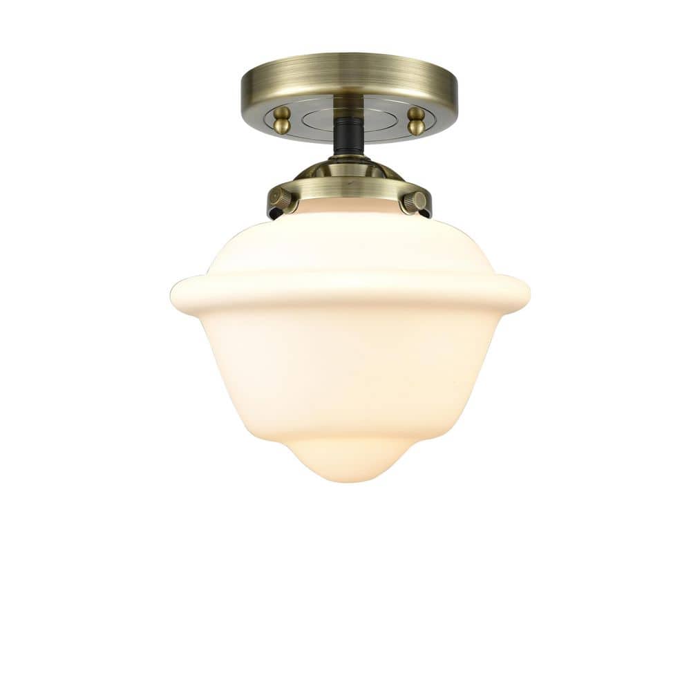 Oxford 7.5 in. 1-Light Black Antique Brass Industrial Semi-Flush Mount with Frosted Glass Shade price history on PriceWatchPro