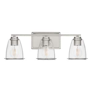Brooke Park 24 in. 3-Light Polished Nickel Industrial Bathroom Vanity Light with Clear Glass Shades