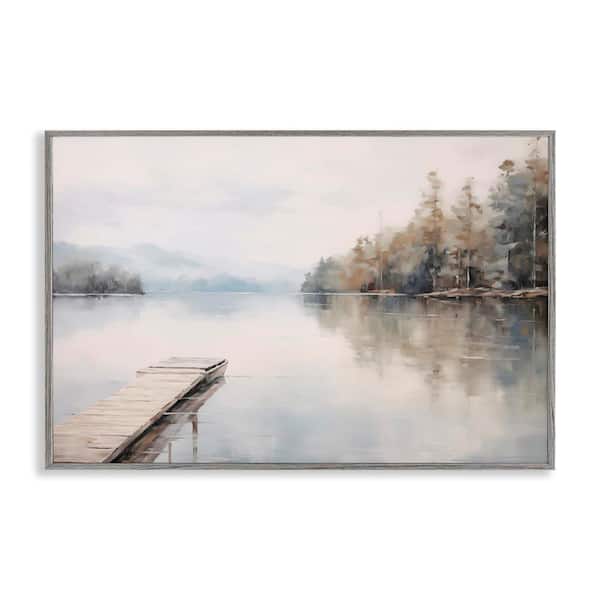 Stupell Industries Old Lake Dock View by Arlington Prints Gray Framed Nature Giclee Art Print 16 in. x 24 in.